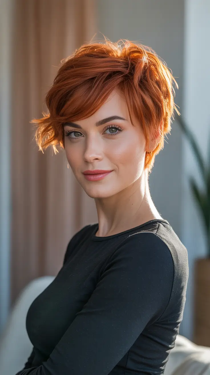 Cute short hairstyles for women 2026 Copper Side Swept Pixie With Airy Texture