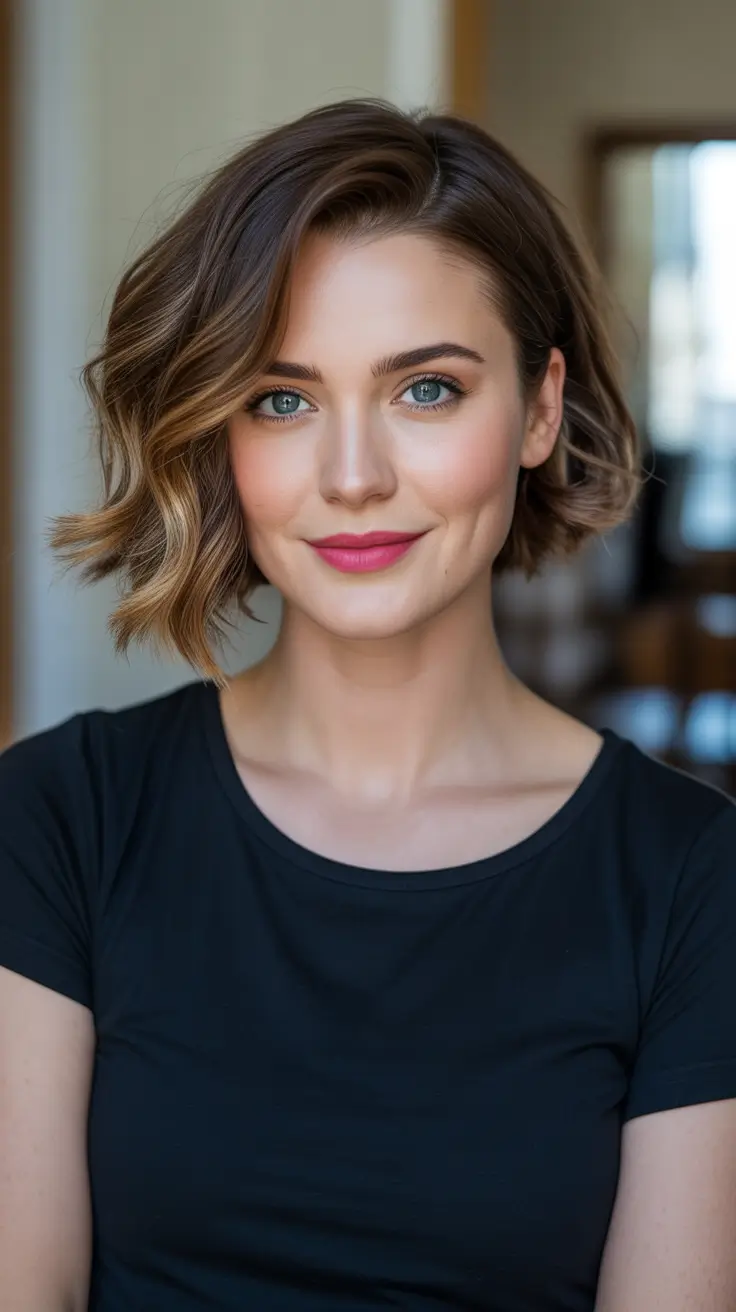 Cute short hairstyles for women 2026 Side Part Wavy Bob With Caramel Dimension