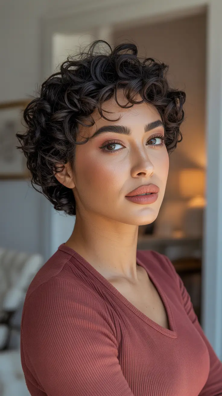 Cute short hairstyles for women 2026 Defined Curly Crop With Soft Fringe Curls