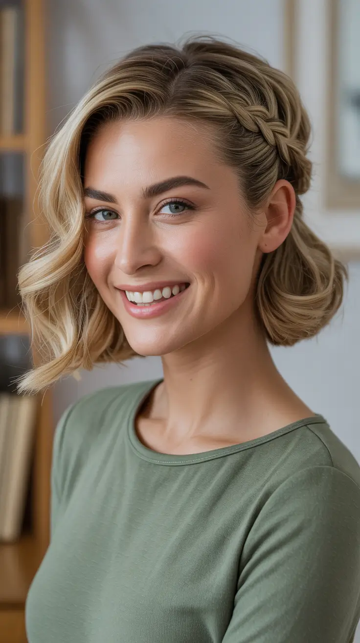 Cute short hairstyles for women 2026 - Braided Side Sweep On A Soft Blonde Bob