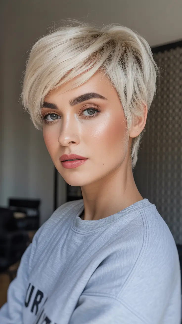 Cute short hairstyles for women 2026 - Icy Platinum Pixie With Feathered Texture
