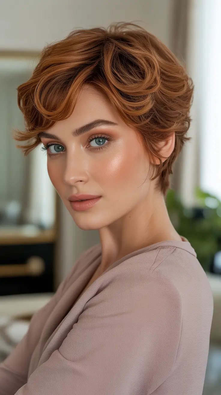 Cute short hairstyles for women 2026 - Copper Pixie With Retro Waves And Soft Lift