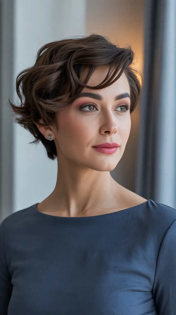 Cute short hairstyles for women 2026 Soft Brunette Wave Bob With Romantic Bend