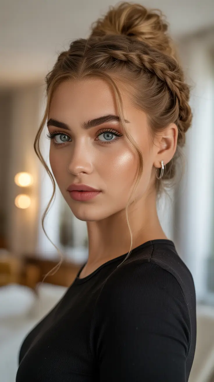 Easy hairstyle ideas 2026 Braided Crown Bun For Special Nights