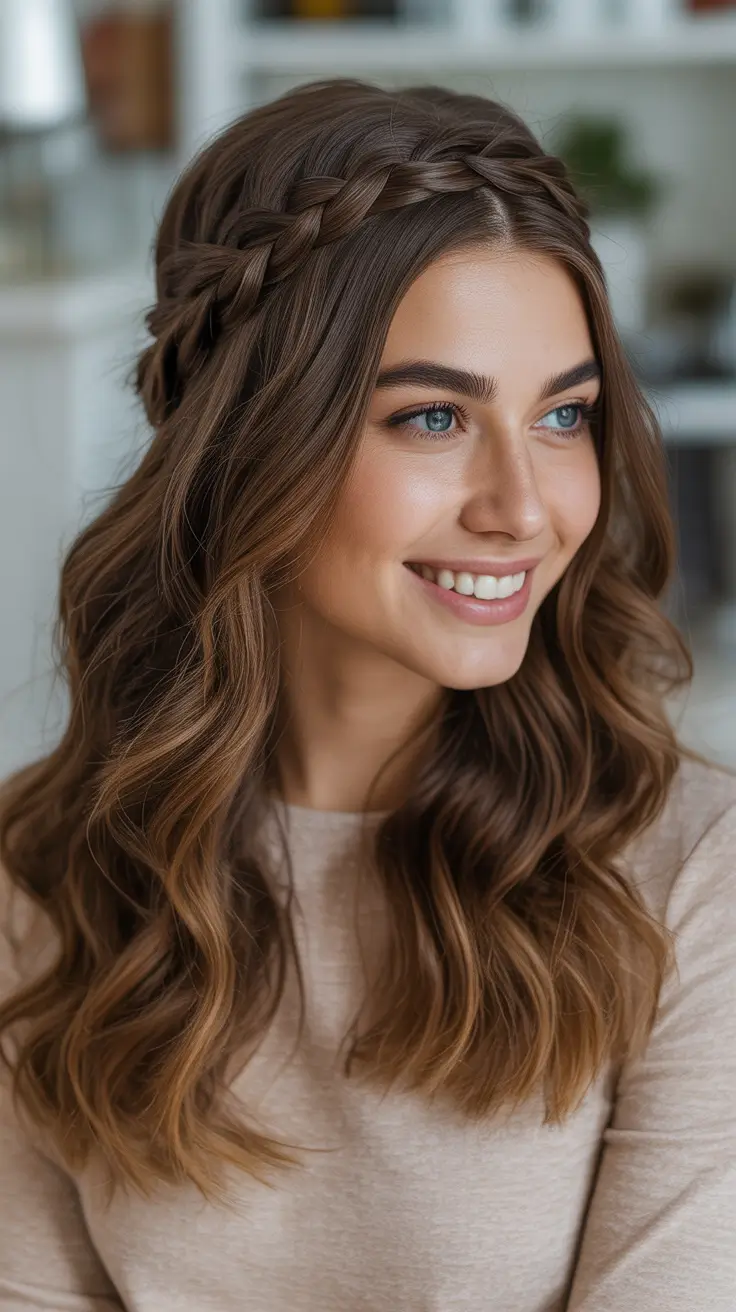 Easy hairstyle ideas 2026 Crown Braid With Loose Weekend Waves