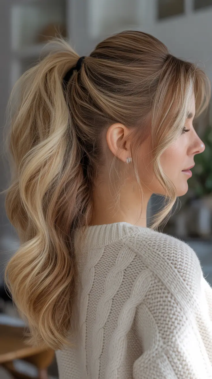 Easy hairstyle ideas 2026 - High Wavy Ponytail With Weekend Volume