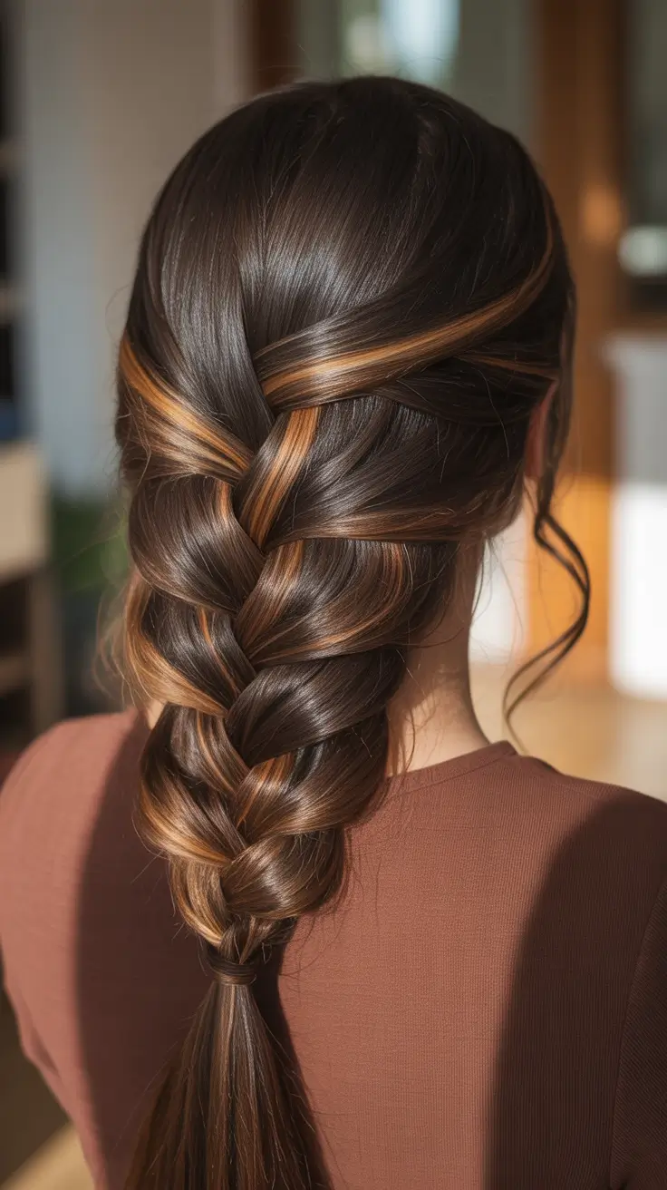 Easy hairstyle ideas 2026 - Chunky Braid With Caramel Ribbon Highlights