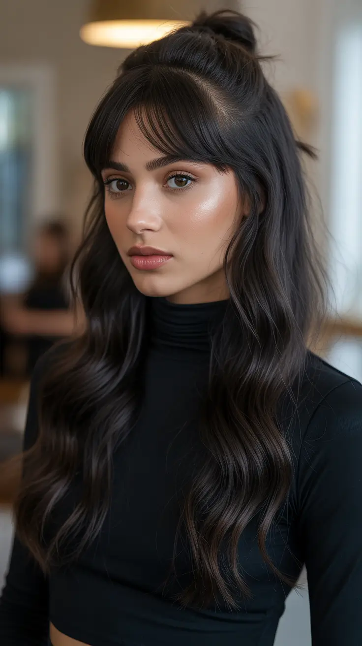 Easy hairstyle ideas 2026 Half Up Waves With Soft Fringe