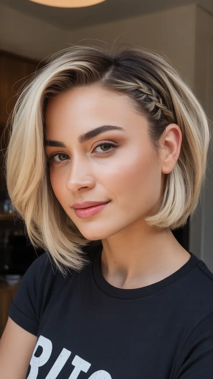Hairstyle ideas for women 2026 Chic Blonde Bob With A Hidden Side Braid