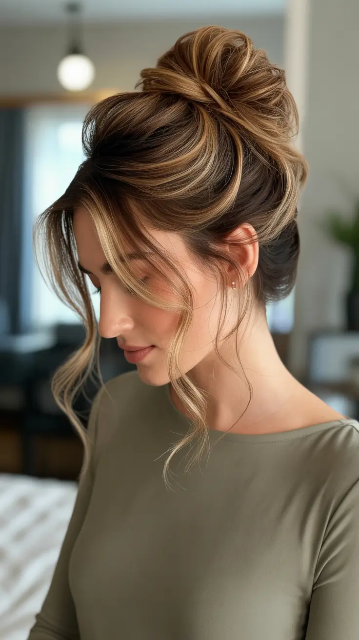 Hairstyle ideas for women 2026 Textured High Updo With Face Framing Ribbons