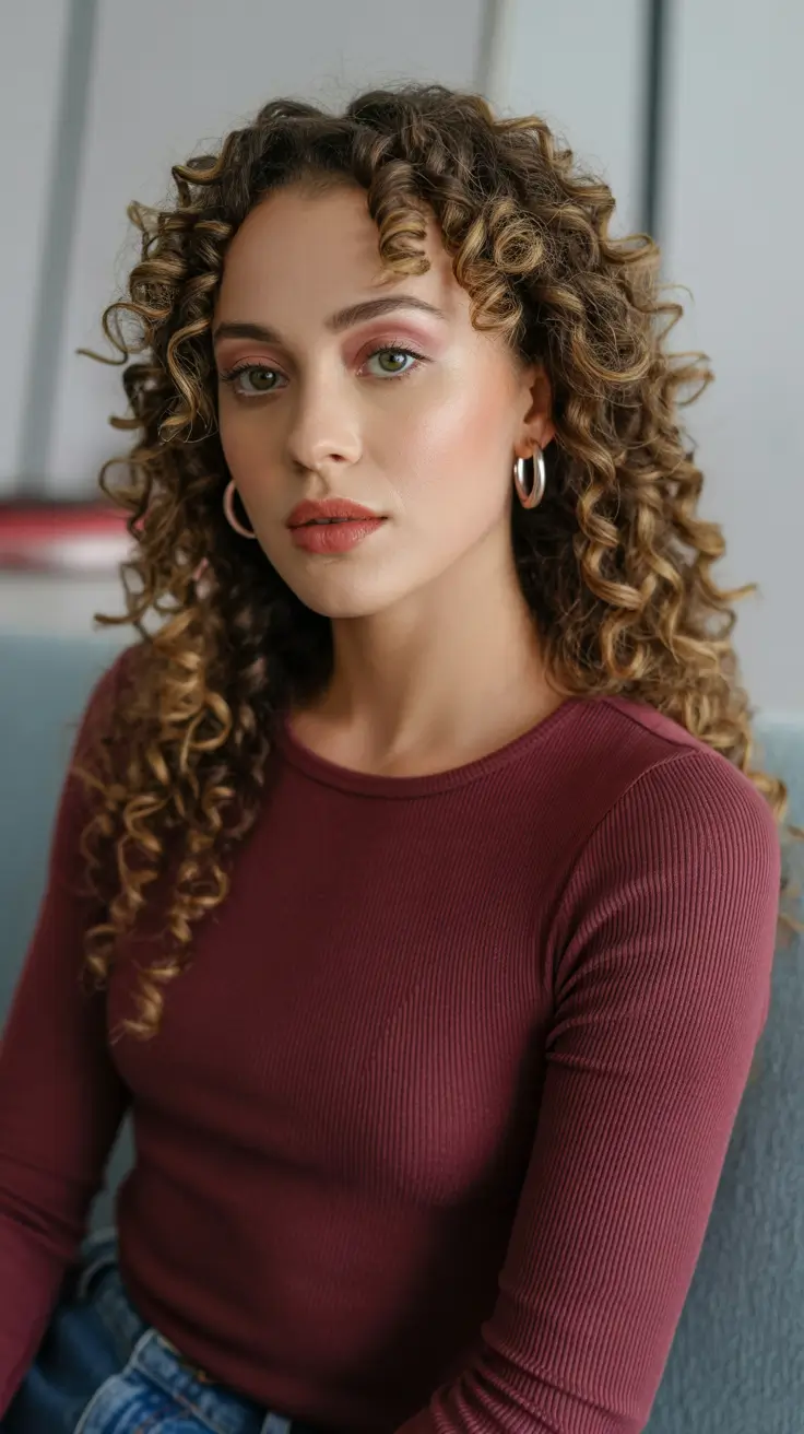 Hairstyle ideas for women 2026 - Golden Spiral Curls With Curly Fringe
