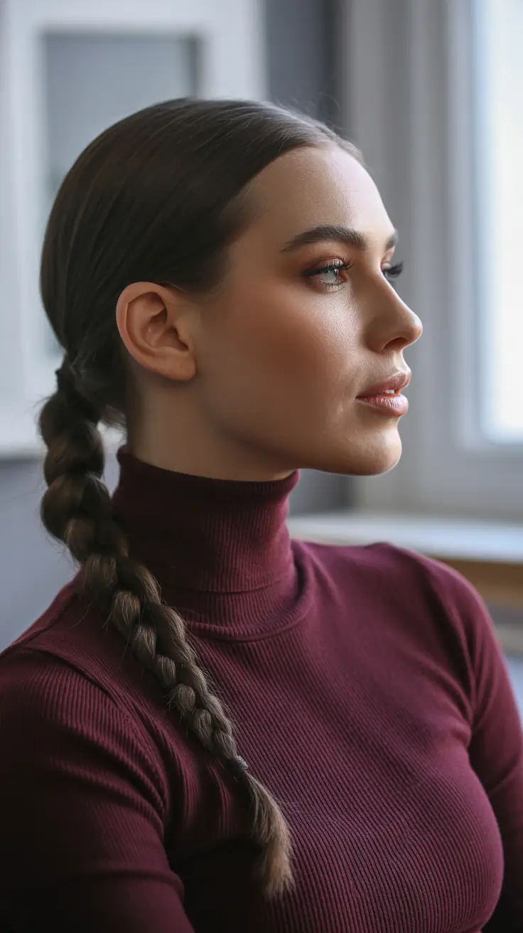 Hairstyle ideas for women 2026 - Sleek Low Braid With A Clean Side Part