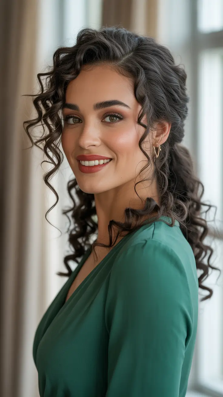Hairstyle ideas for women 2026 - Half Up Curly Lift With Romantic Tendrils