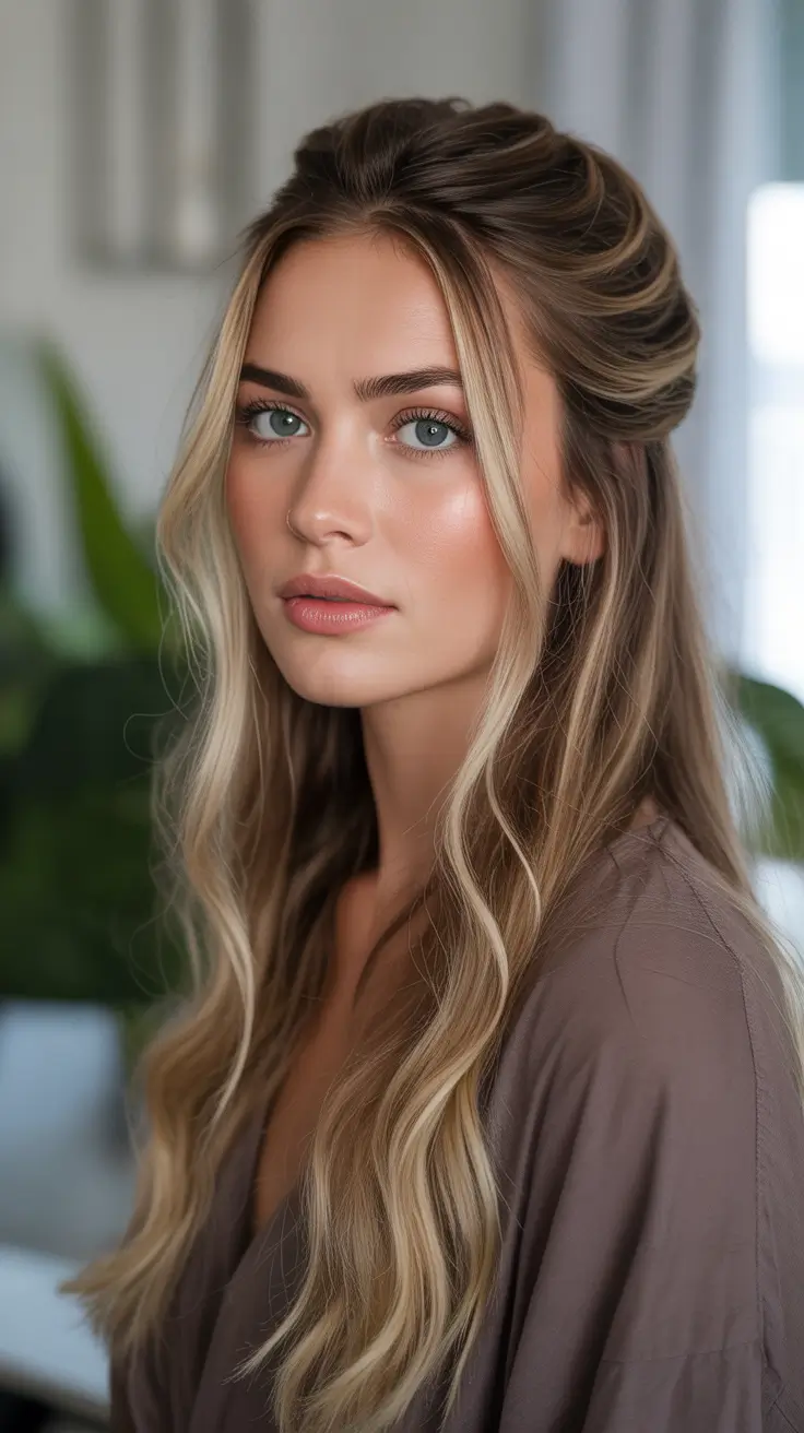 Cute half up half down hairstyles 2026 - Bright Blonde Crown Lift Half Up