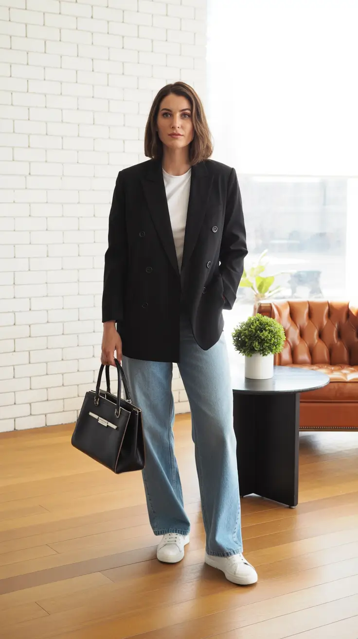Modern Business Casual Outfits For Women 2026 - Relaxed Blazer And Sneakers For Everyday Office Life