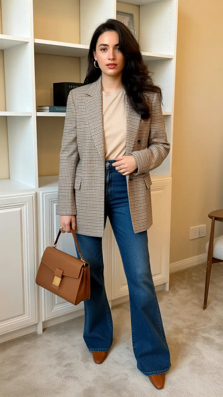 Modern business casual outfits for women 2026 - Warm Neutrals With Blue Flares