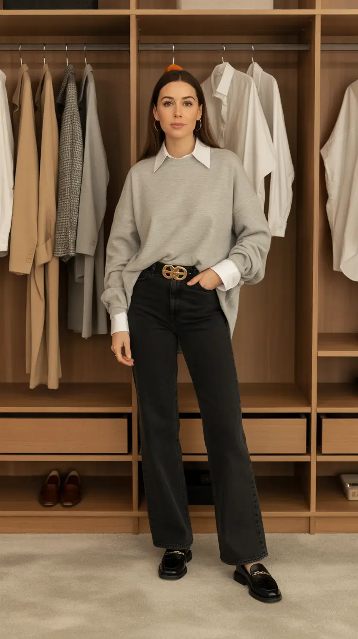 Modern Business Casual Outfits For Women 2026 - Layered Knit And Shirt For Smart Comfort