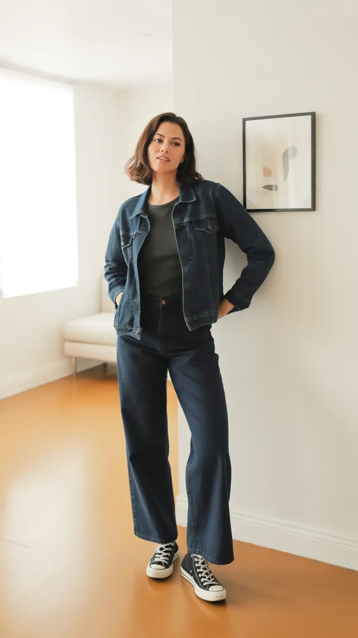 New casual outfits for women 2026 - Dark Denim On Denim Street Uniform