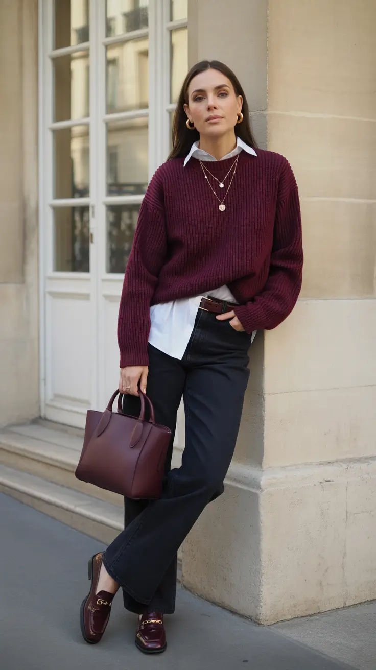 outfits ideas for women 2026 Wine Knit Layers For Smart Days