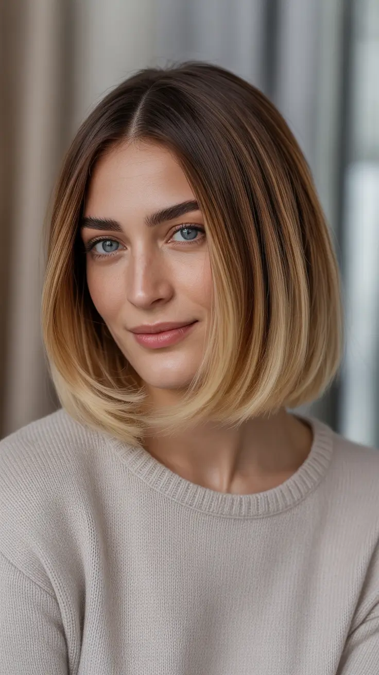 Trendy lob haircuts 2026 Angled Glossy Lob With A Bright Face Frame