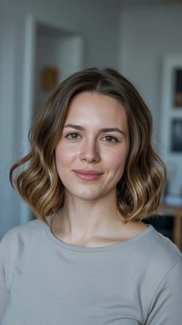 Trendy lob haircuts 2026 Balayage Brunette Lob With Relaxed Bend