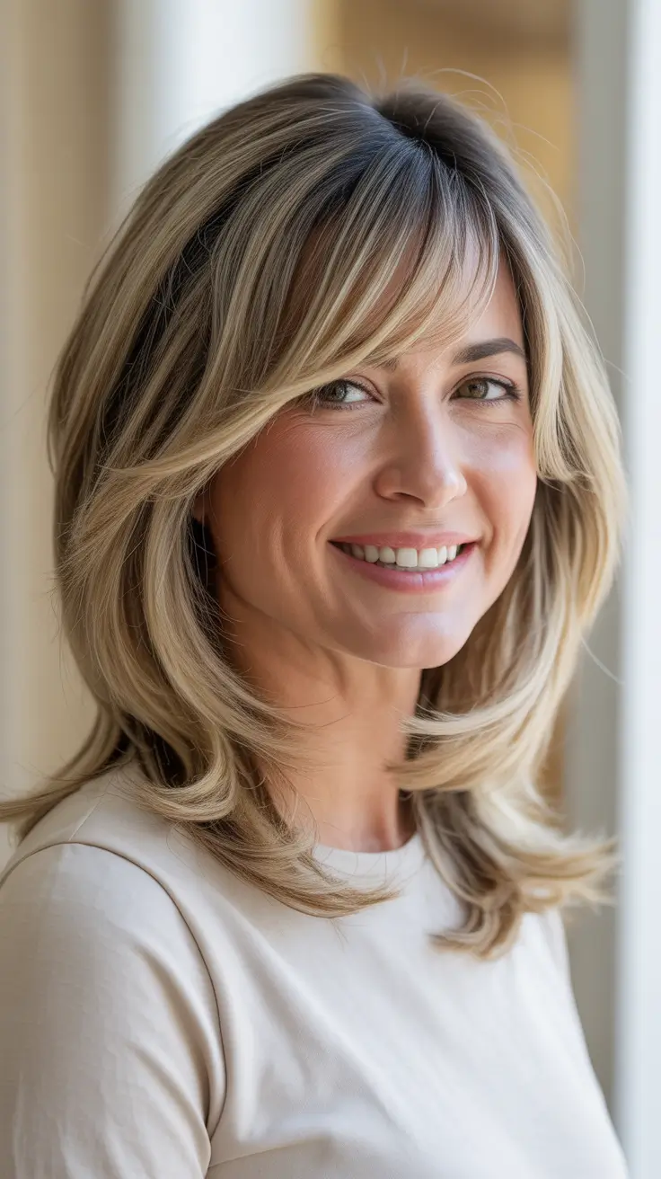 Trendy lob haircuts 2026 Feathered Blonde Lob With Soft Side Bangs