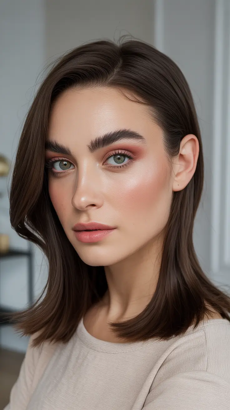 Trendy lob haircuts 2026 Sleek Brunette Lob With A Clean Side Part