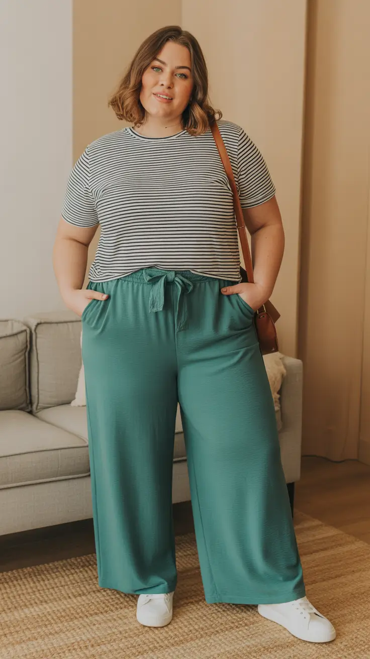 Trendy plus-size outfits for women 2026 - Effortless Weekend Wide Legs That Still Look Styled