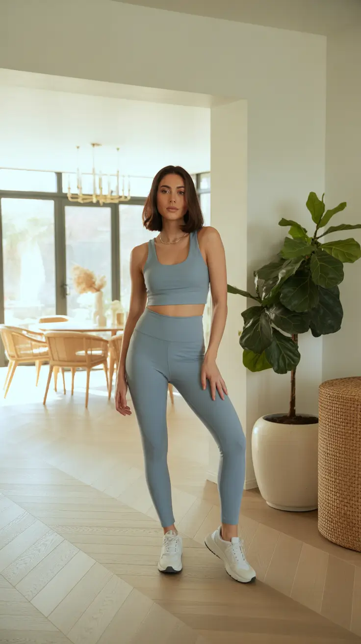 Trendy Women Workout Outfits 2026 - Powder Blue Matching Set For Bright Home Workouts