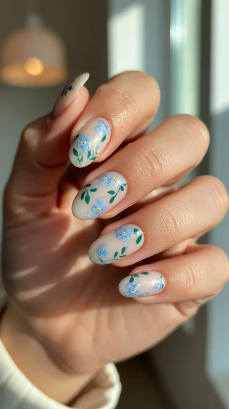 Almond Spring Nails 2026 + Forget-Me-Not Garden On Milky Nude