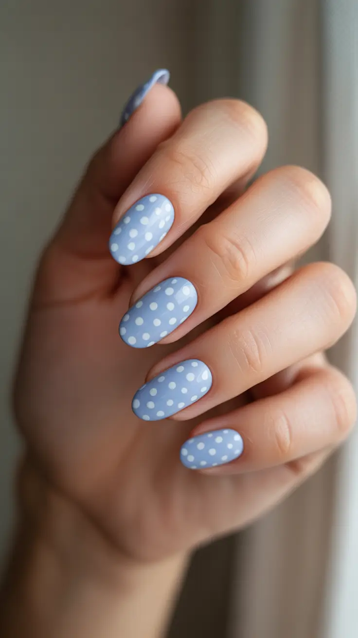 Almond Spring Nails 2026 + Powder Blue Polka Dot Minimal Moment