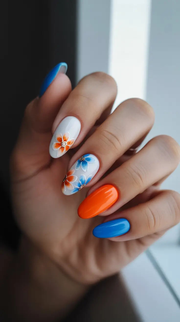 Almond Spring Nails 2026 + Bold Pop Florals With Graphic Contrast