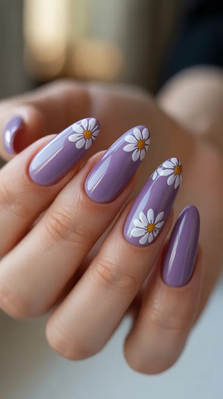 Almond Spring Nails 2026 + Glossy Lilac Daisies On Almond