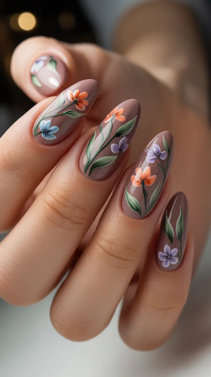 Almond Spring Nails 2026 + Moody Neutral Florals On Almond