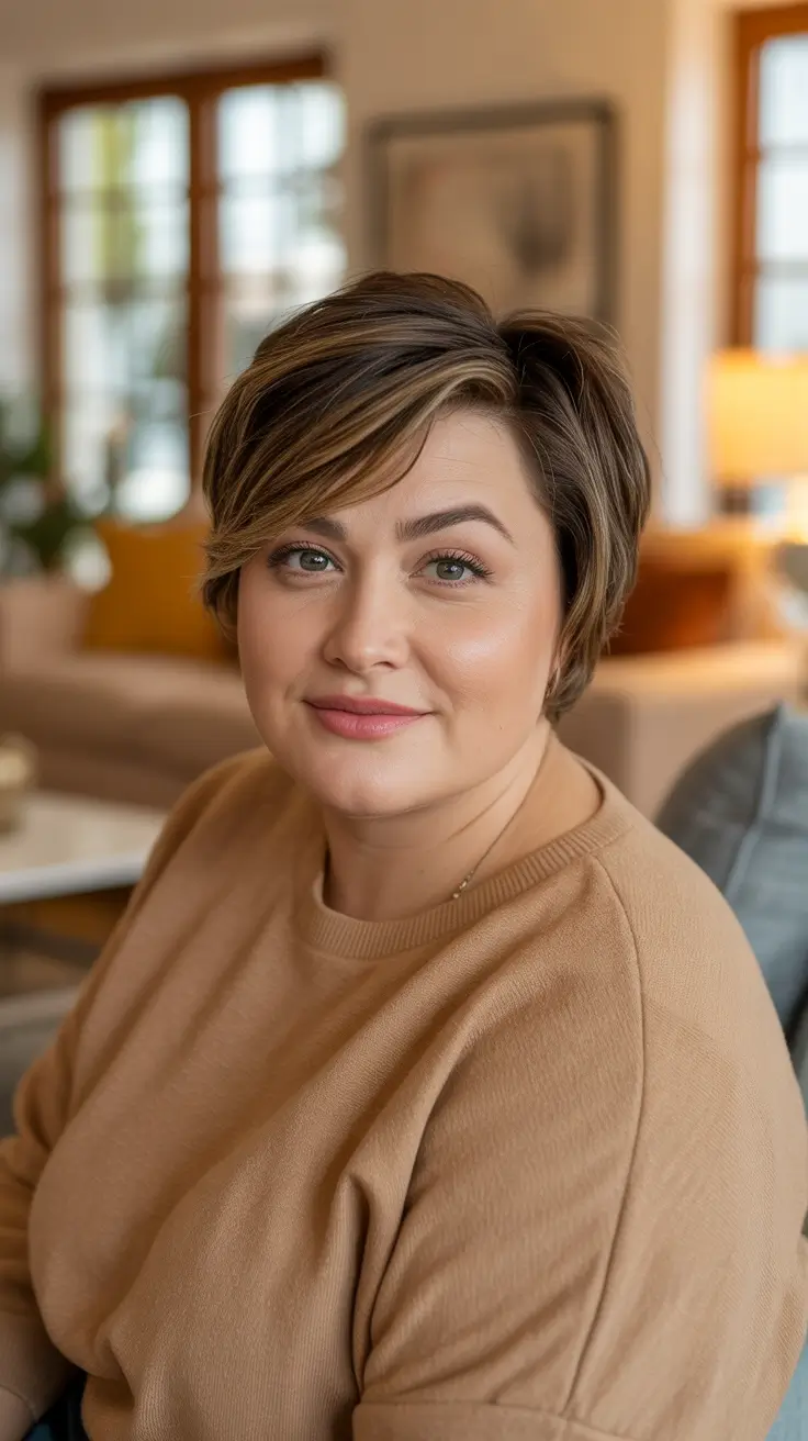 Best haircuts for fat faces 2026 - Sculpted Pixie Bob With Side Sweep And Root Lift