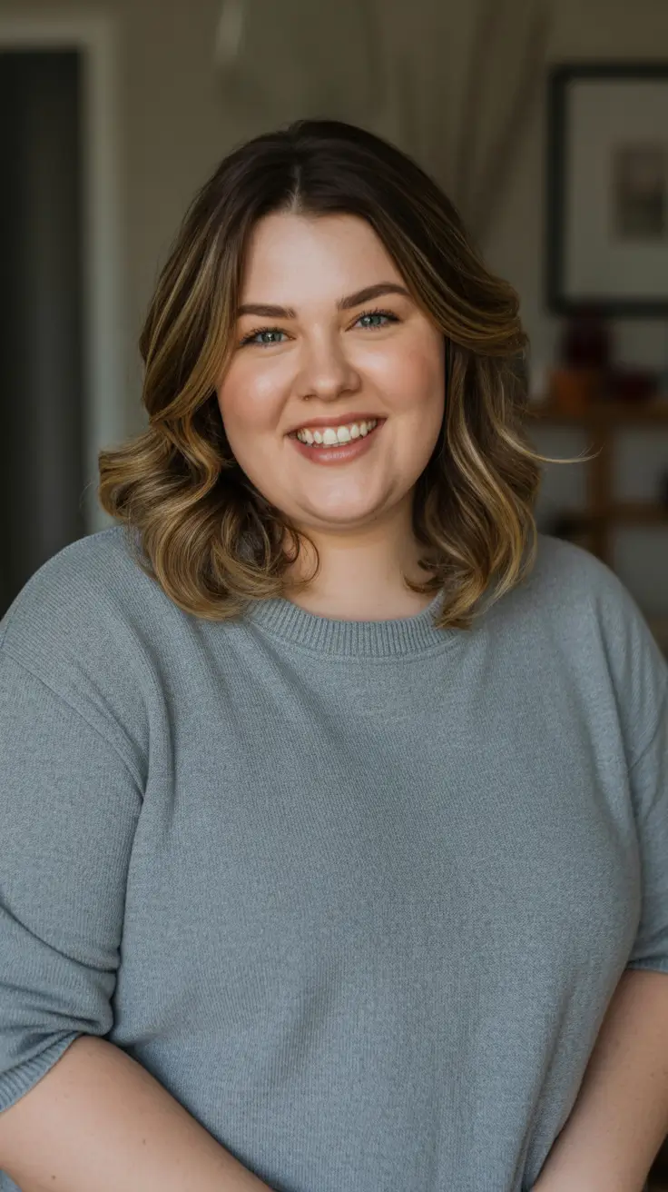 Best haircuts for fat faces 2026 - Soft Midlength Lob With Dimensional Money Pieces