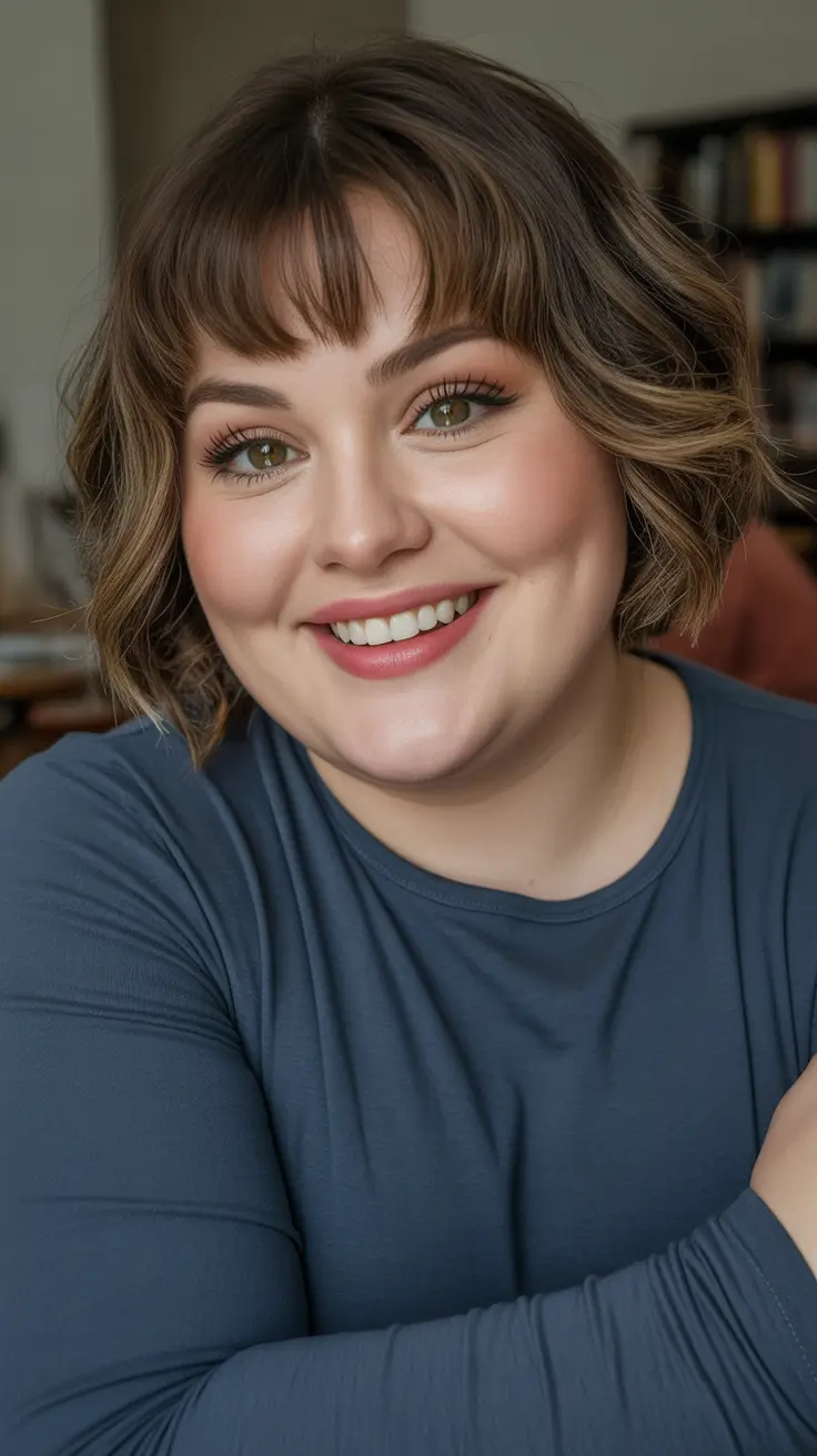 Best haircuts for fat faces 2026 - Curly French Bob With Micro Fringe And Piecey Definition