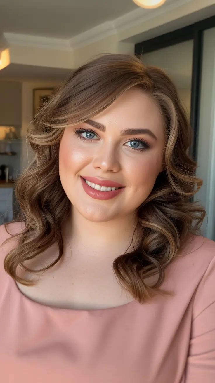 Best haircuts for fat faces 2026 - Midlength Blowout Waves With Cheekbone Highlights