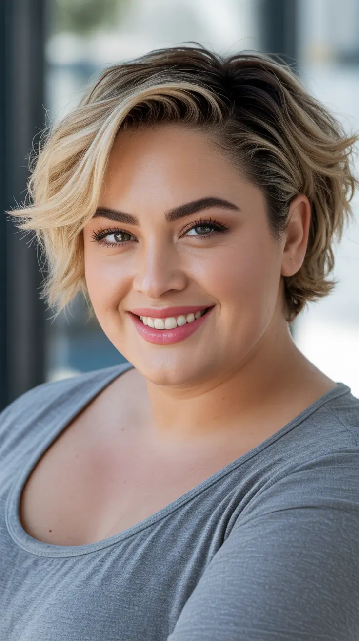 Best haircuts for fat faces 2026 - Butter Blonde Textured Pixie Bob With Side Sweep Volume