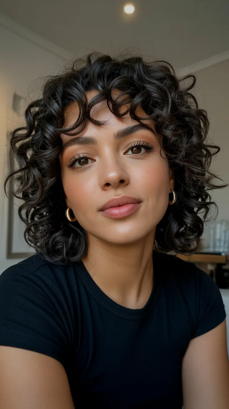 Best haircuts for medium hair 2026 - Curly French Bob With Soft Bangs Energy