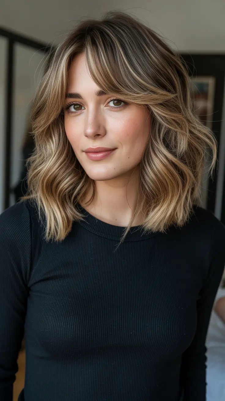 Best haircuts for medium hair 2026 - Soft Wavy Layered Bob With Curtain Bangs