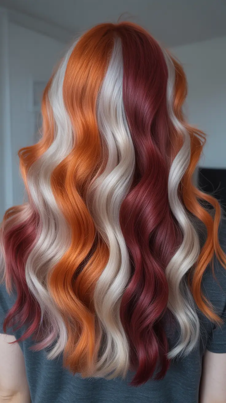 Calico hair color 2026 - Spiced Citrus Calico Waves With Platinum Contrast