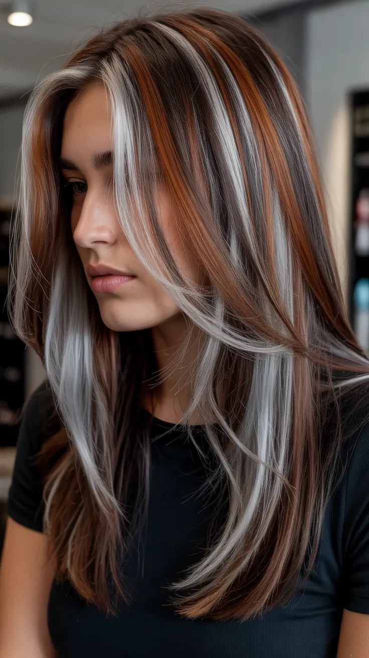 Calico hair color 2026 - Silver Blonde Calico Layers With Warm Cinnamon Lowlights