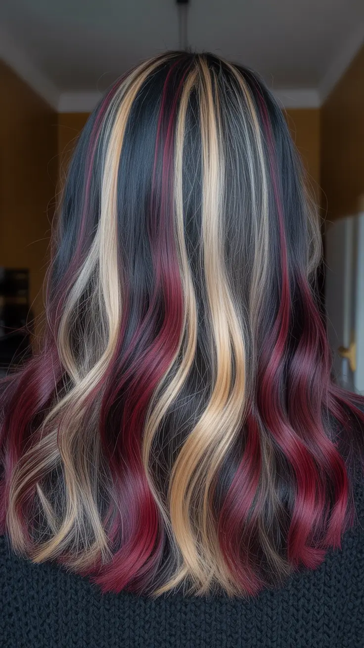 Calico hair color 2026 - Burgundy Blonde Calico Ribbon Waves With Dark Depth