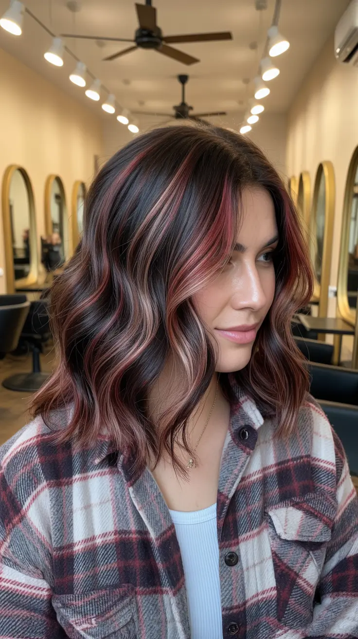 Calico hair color 2026 - Short Calico Lob With Raspberry Peekaboo Streaks