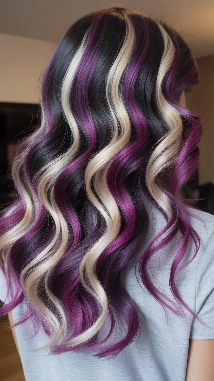 Calico hair color 2026 - Purple Velvet Calico Curls With Creamy Blonde Ribbons