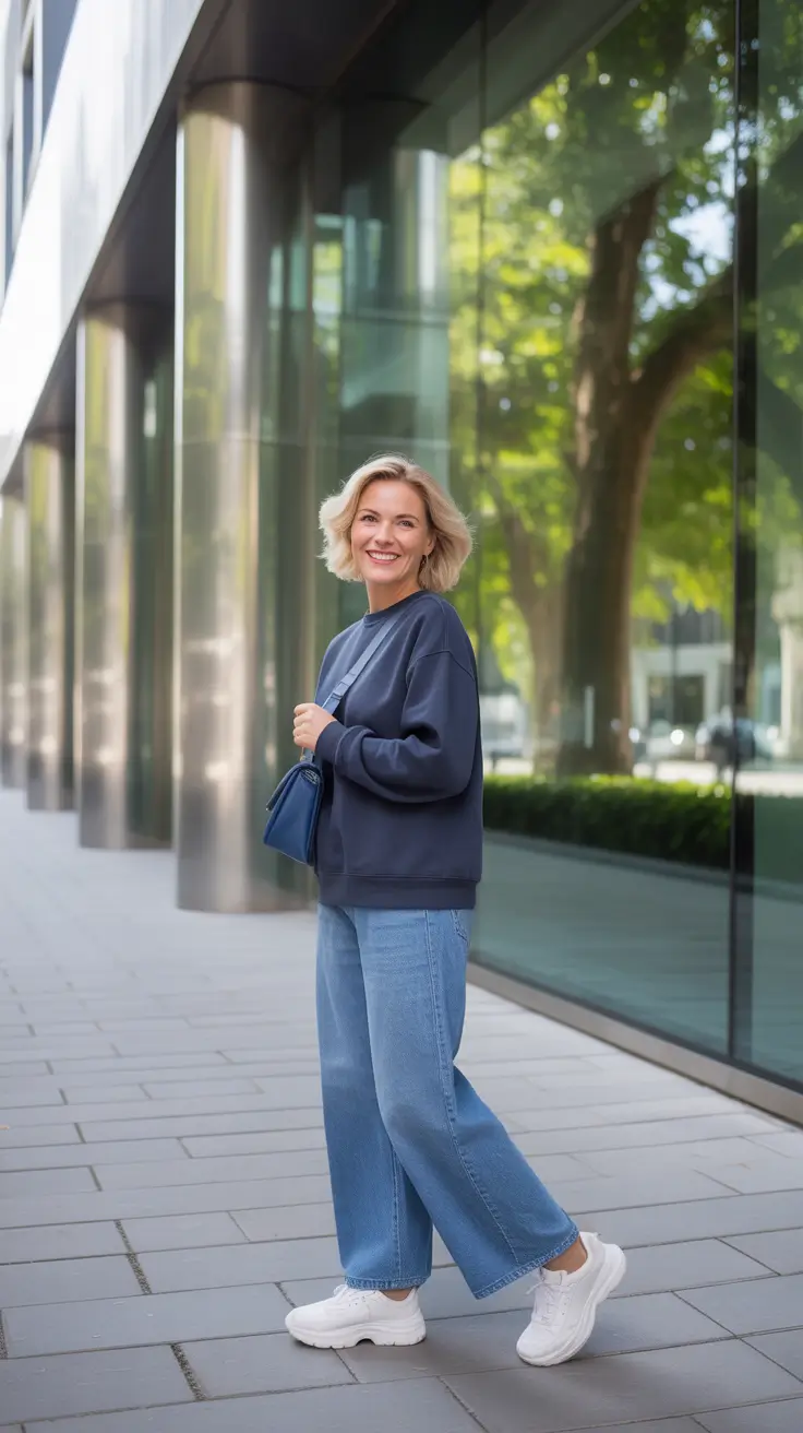 Casual outfits for women over 40 in 2026 - Sporty Sweatshirt Chic For City Errands