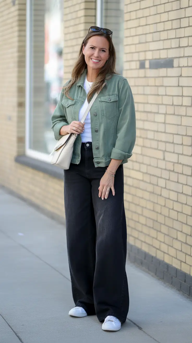 Casual outfits for women over 40 in 2026 - Utility Jacket And Wide-Leg Pants For Sporty City Errands