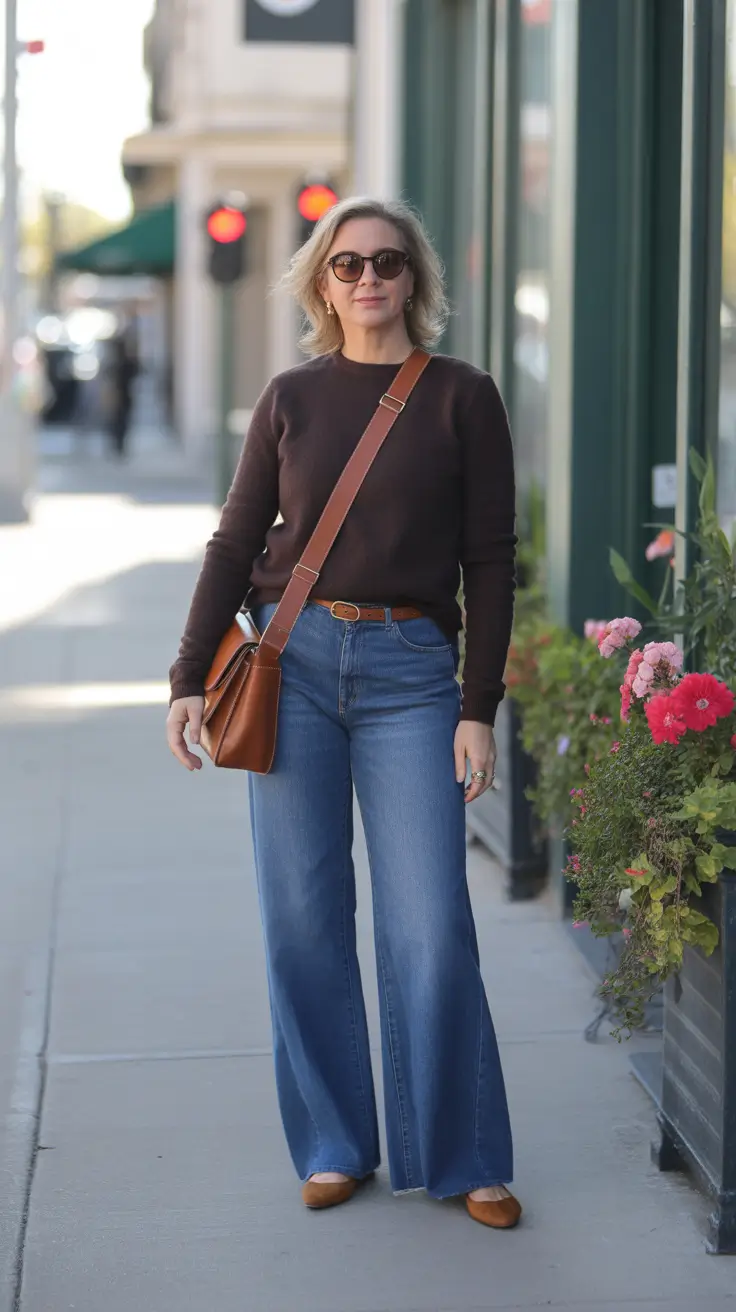 Casual outfits for women over 50 in 2026 - Chocolate Knit And Crossbody Bag For City Walks