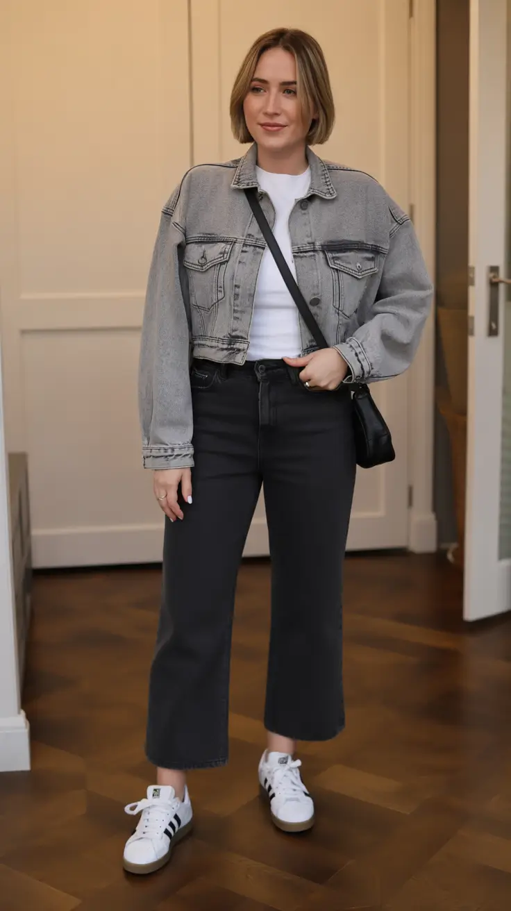 easy casual spring outfits 2026 - Gray Cropped Denim And Black Jeans For A Sharp Reset